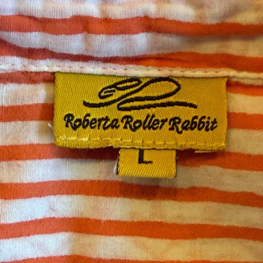 Roberta Roller Rabbit L Orange White Striped Shirt mannequin is sz 6 reference - Picture 6 of 7